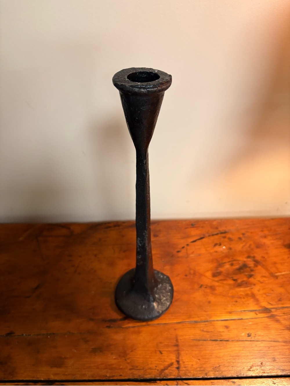 Vintage Rustic Cast Iron Taper Candleholder Black Tall Slender Stem